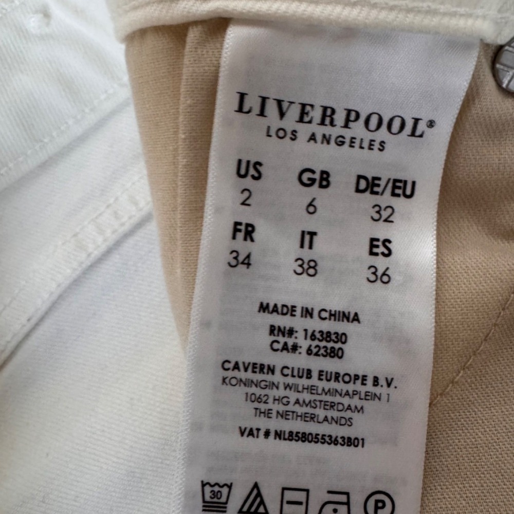 Liverpool Los Angeles Cream Distressed Jeans Raw‎ Edge Size 2/26 Crop Straight - Picture 5 of 9